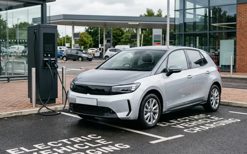 BYD Dolphin electric hatchback beside a rapid charger