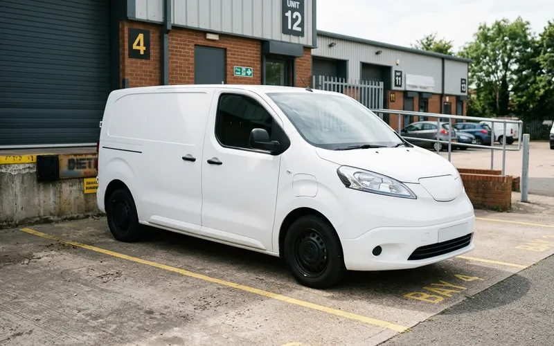 Ford E-Transit Custom electric van at a loading bay